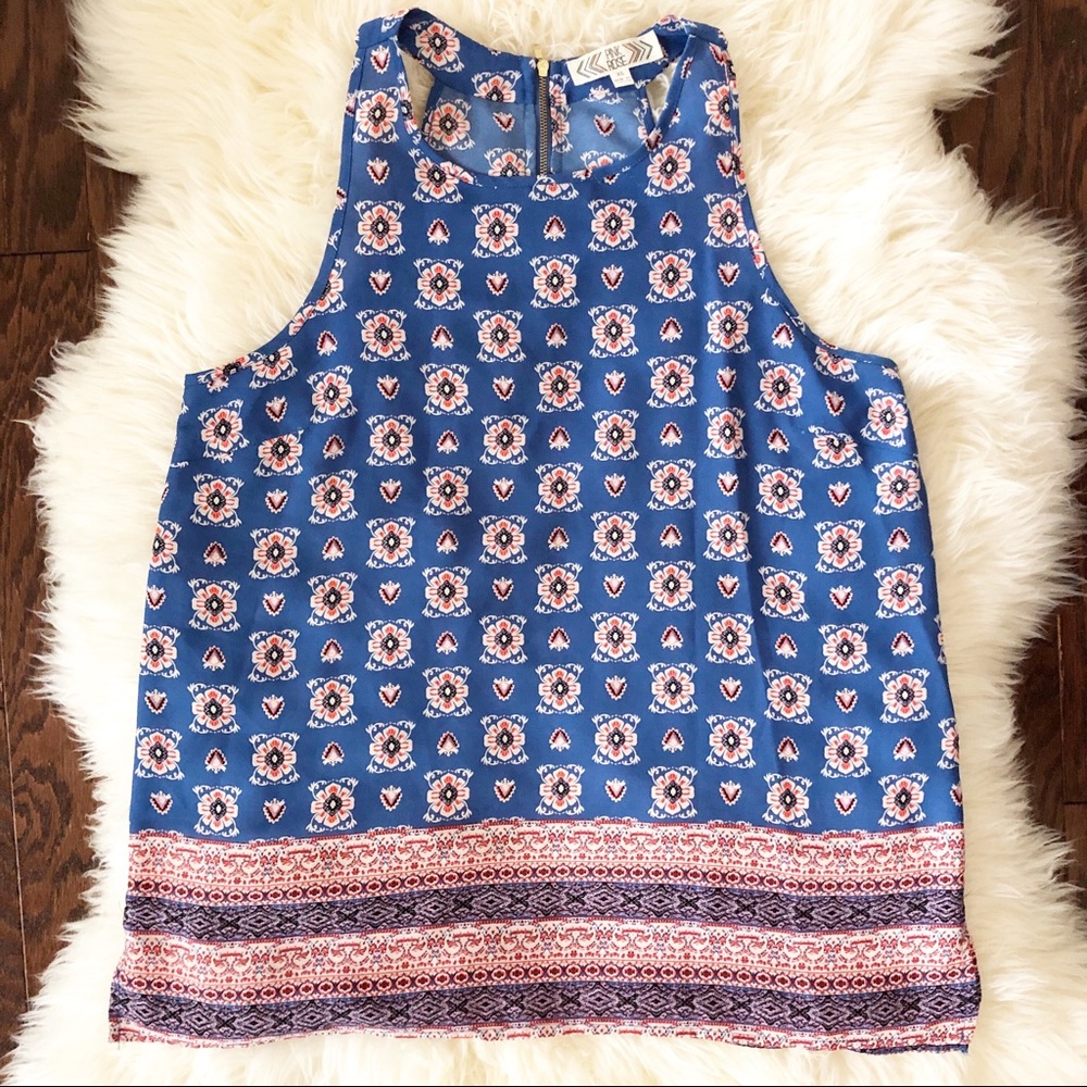 Pink Rose Blue & Pink Sleeveless Floral Blouse